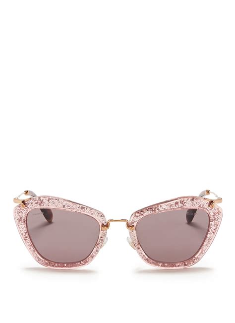 miu miu noir glitter sunglasses|Miu Miu runway sunglasses.